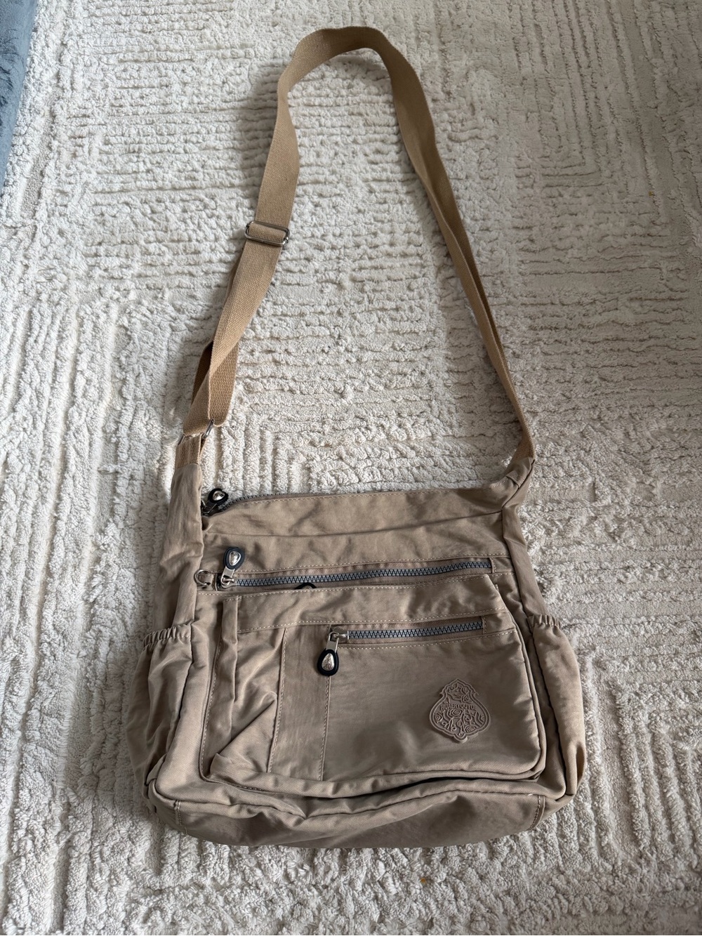 Nylon Tan Crossbody Messenger Bag